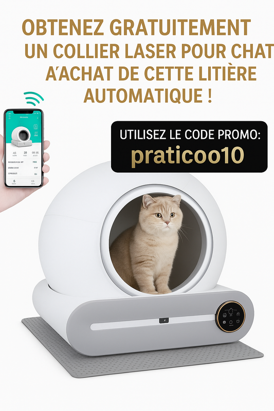 Bac à litière 65L autonettoyant intelligent pour chat, contrôle d'application